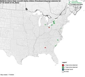 US map showes counties with recent outbreaks in red and earlier outbreaks in green